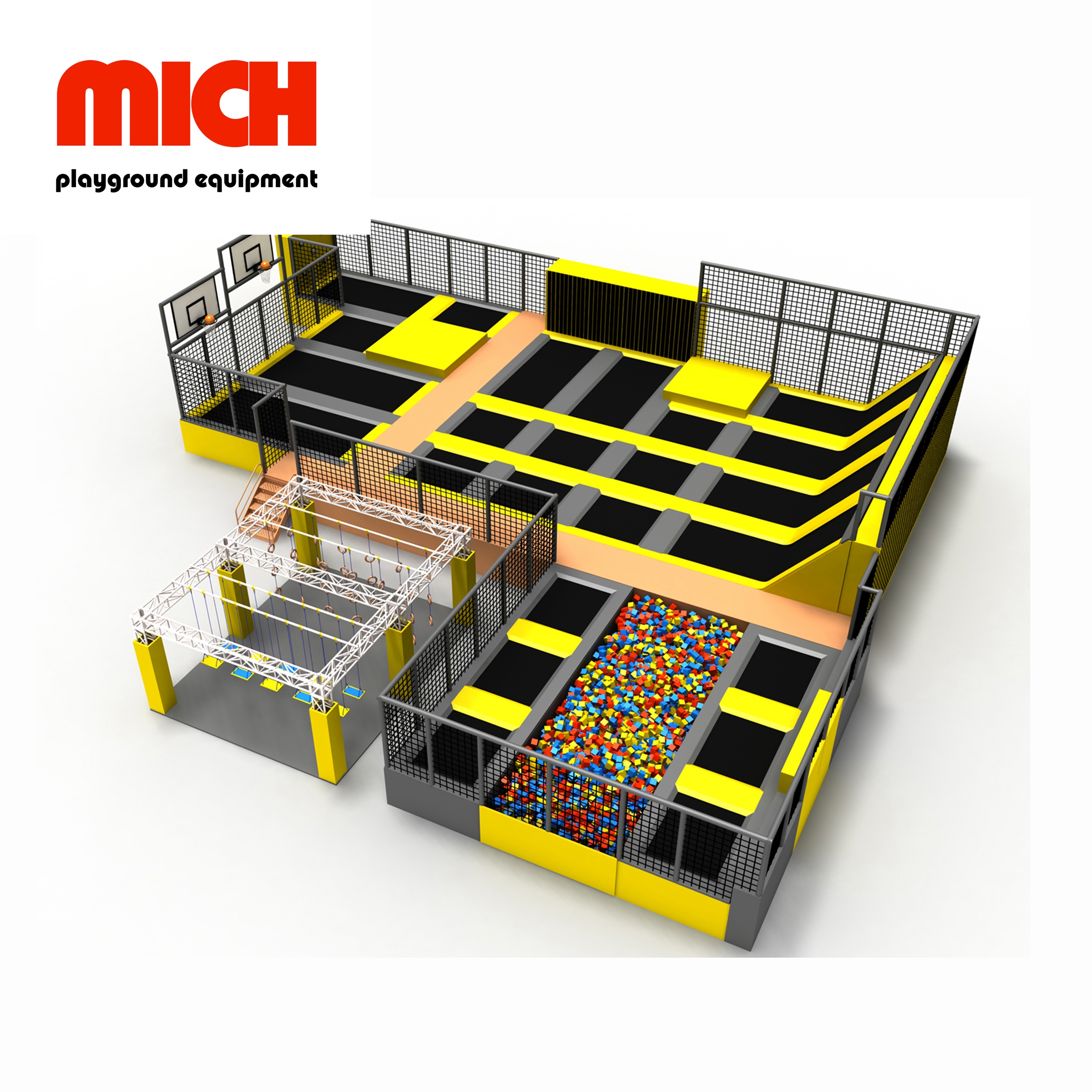 Medium Commercial Trampoline Park With Ninja Course