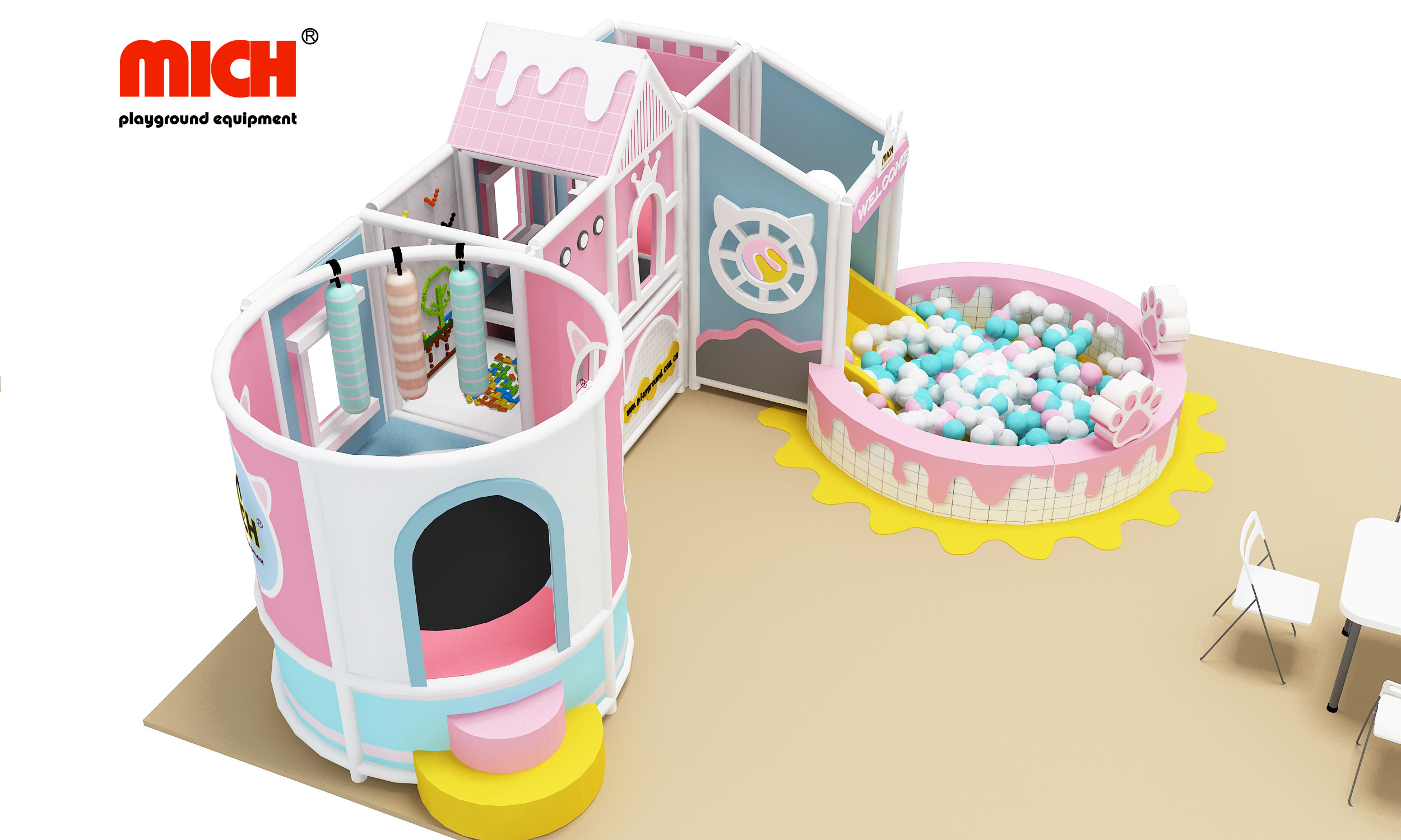 Indoor Mini Trampoline with Kids Soft Play Slide And Ball Pool