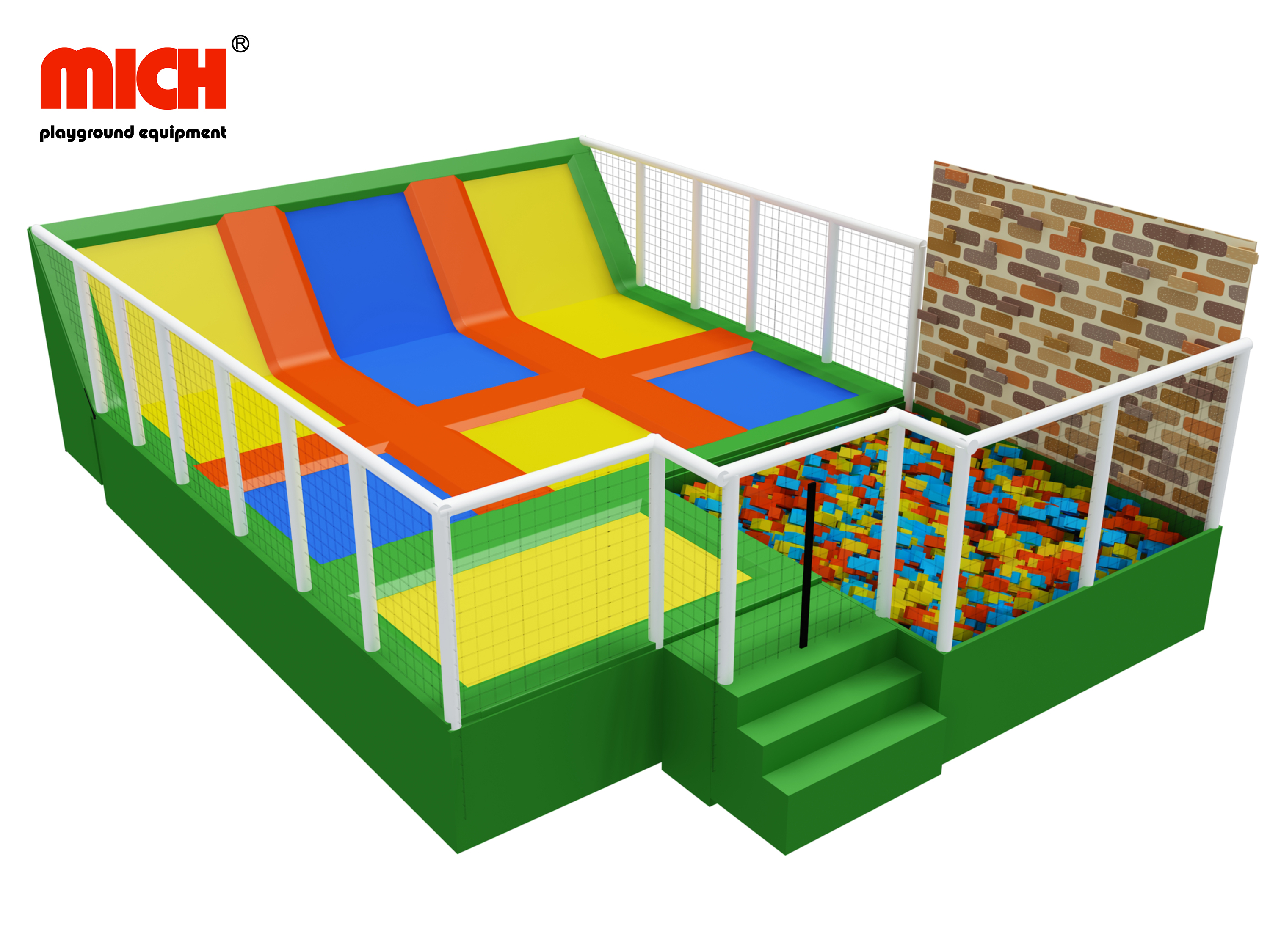 63 Sqm Trampoline Park with Foam Pit Climbing Wall