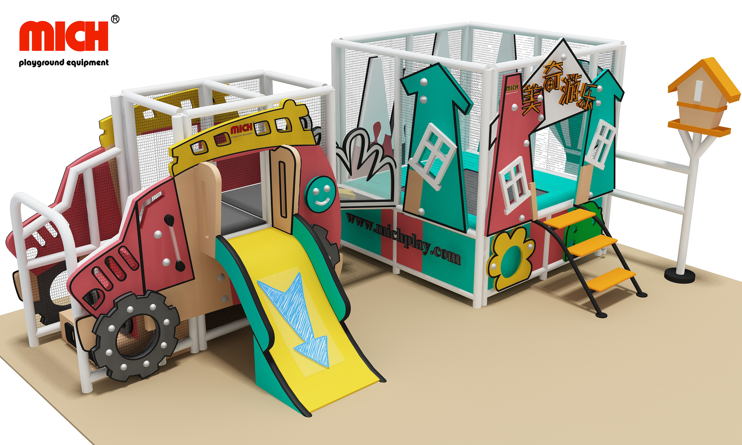 Kids Cartoon Indoor Playground with Trampoline Small Set